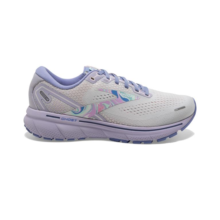 Brooks Ghost 14 Cushioned Road Running Shoes - Women's - White/Purple/Barely Pink (56483-GQVE)